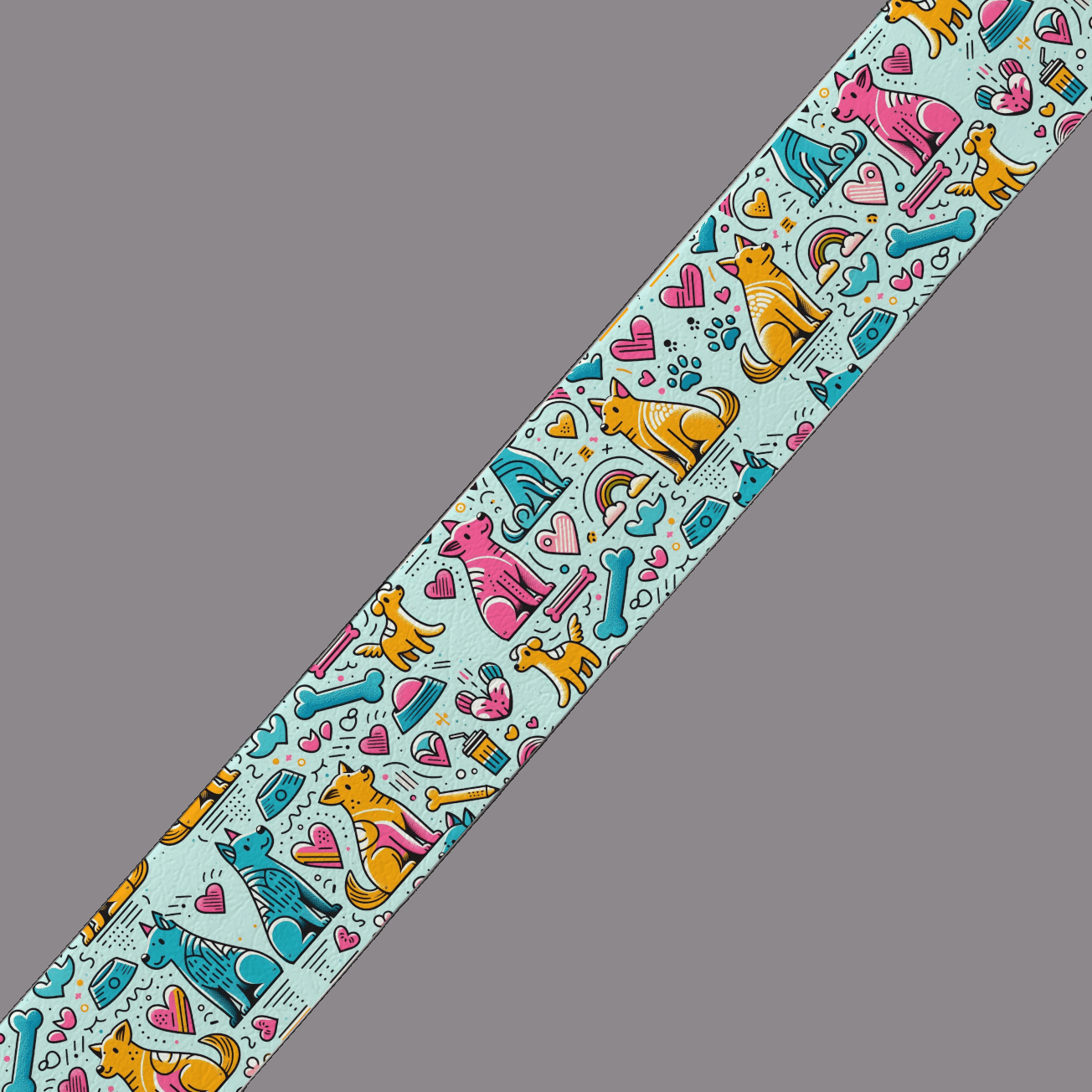 L'atelier du Fourmilier BioThane imprimé au mètre Motif BioThane® – Chiens Colorés (Fond Bleu Clair)