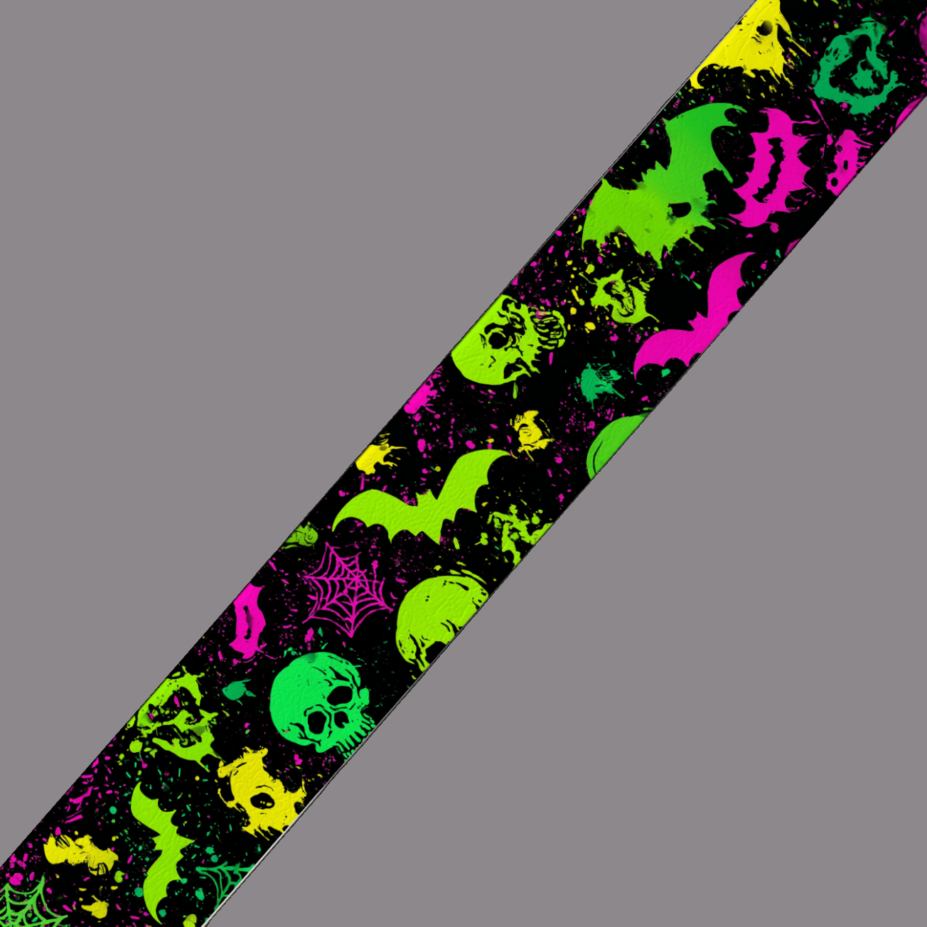 L'atelier du Fourmilier BioThane imprimé au mètre 💥 Motif BioThane – Crânes fluo & chauves-souris pop