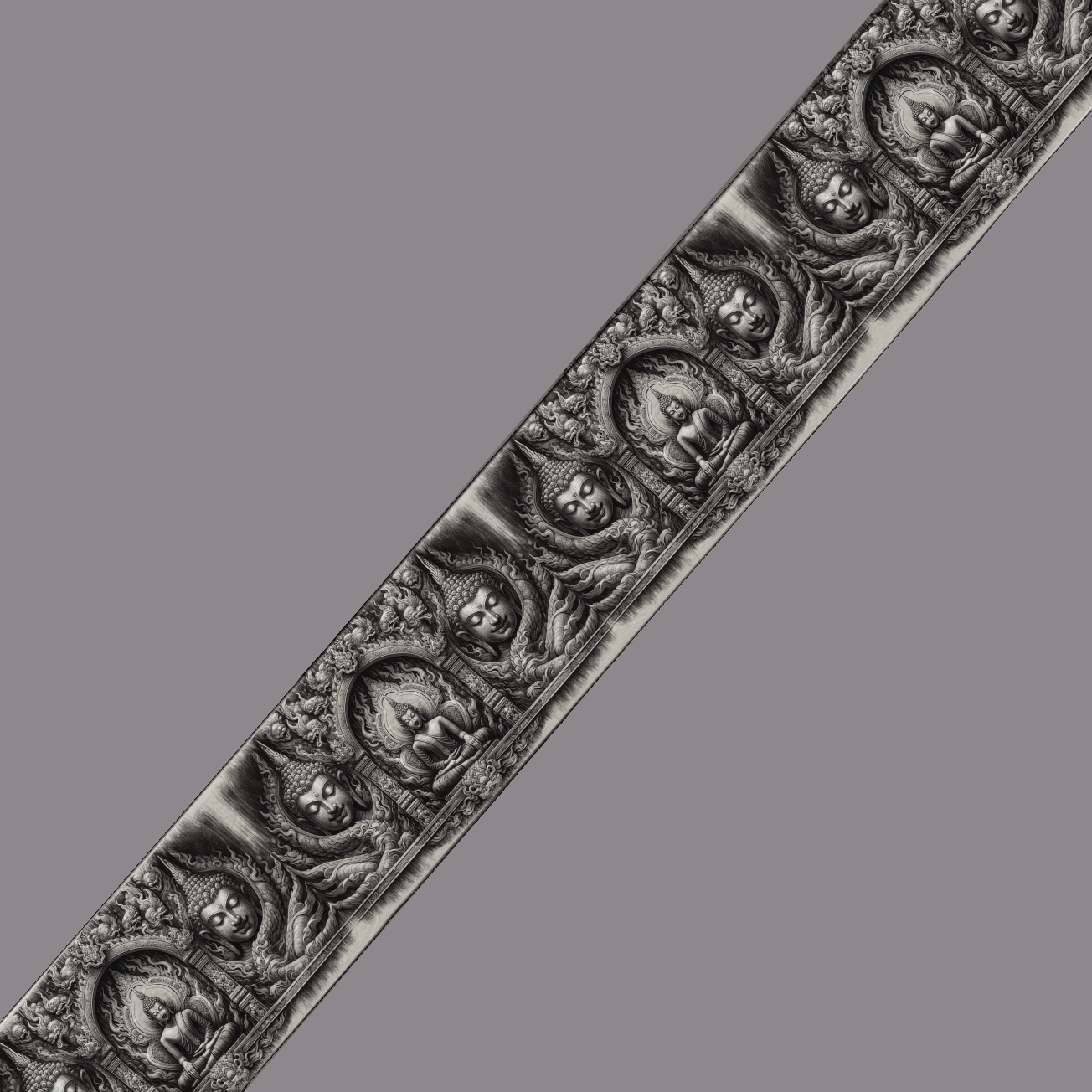 L'atelier du Fourmilier BioThane imprimé au mètre Motif BioThane® - Frise Bouddhiste Sculptée