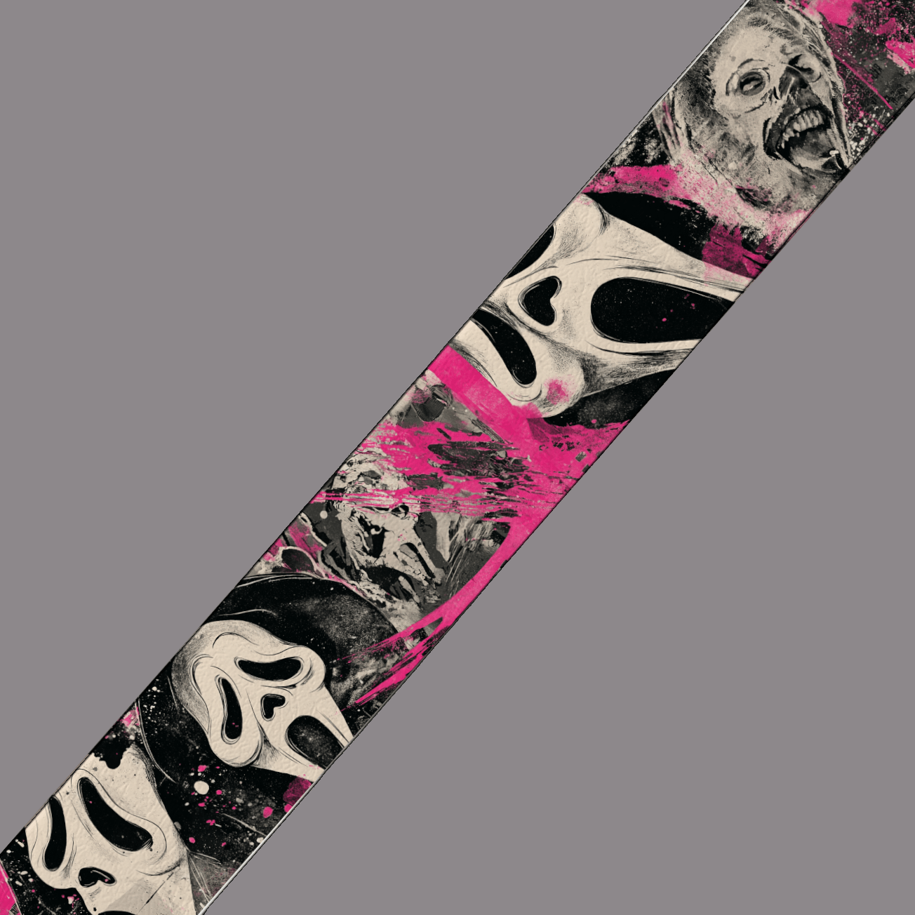 L'atelier du Fourmilier BioThane imprimé au mètre 😱 Motif BioThane imprimé UV – Masques d’horreur rose néon