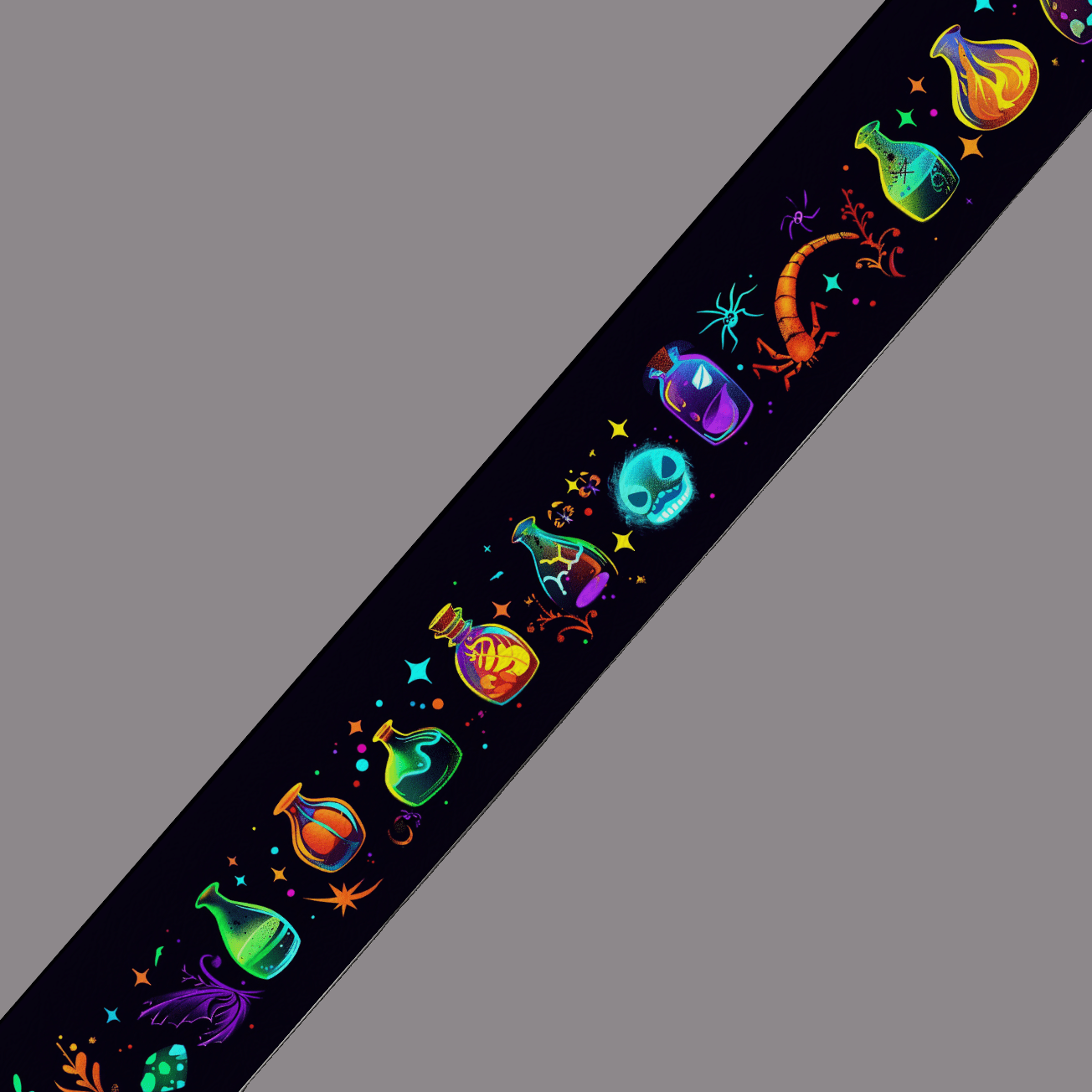 L'atelier du Fourmilier BioThane imprimé au mètre Motif BioThane imprimé UV– Potions magiques & fioles lumineuses