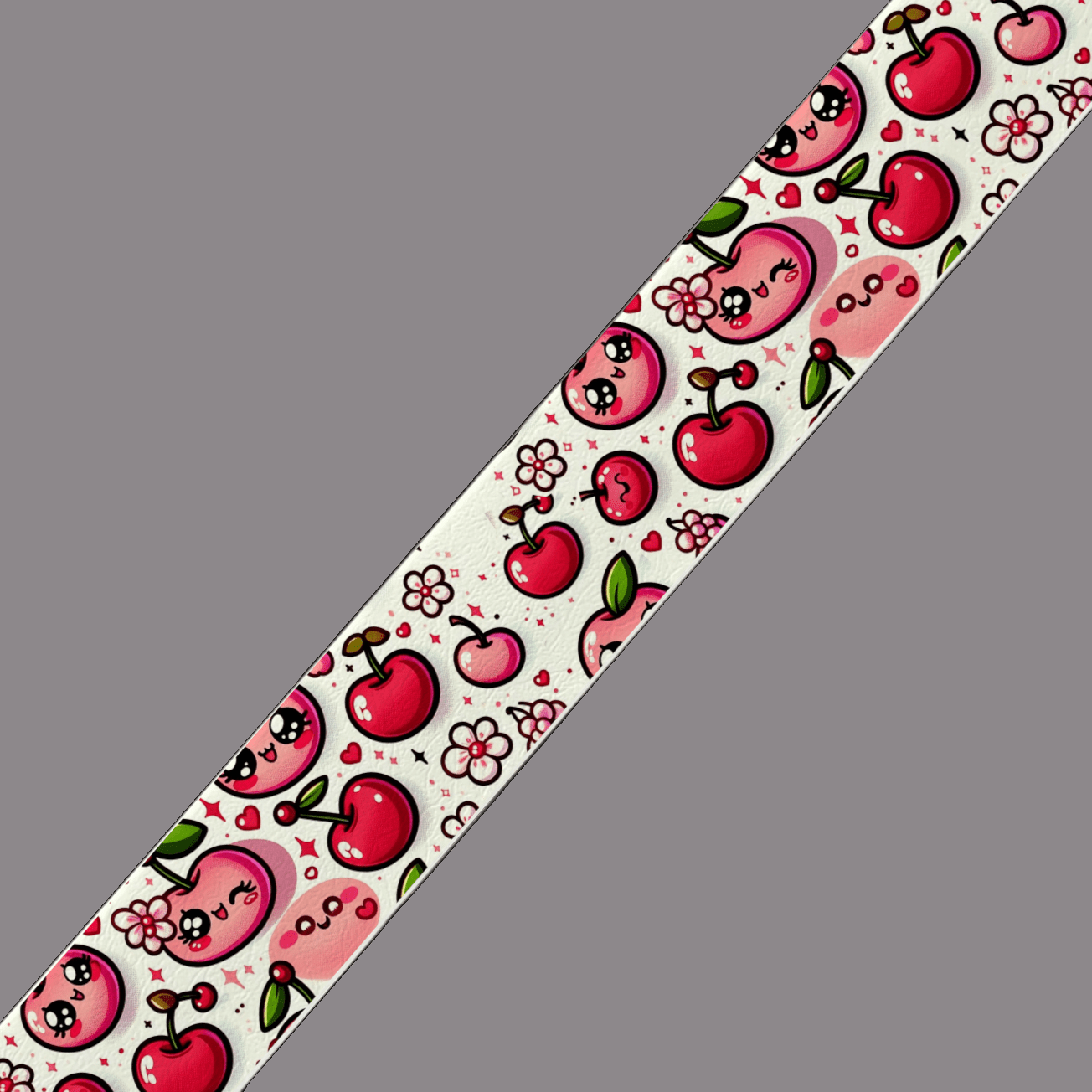 L'atelier du Fourmilier BioThane imprimé au mètre Sangle BioThane® Gourmande – Motif Cerises Kawaii