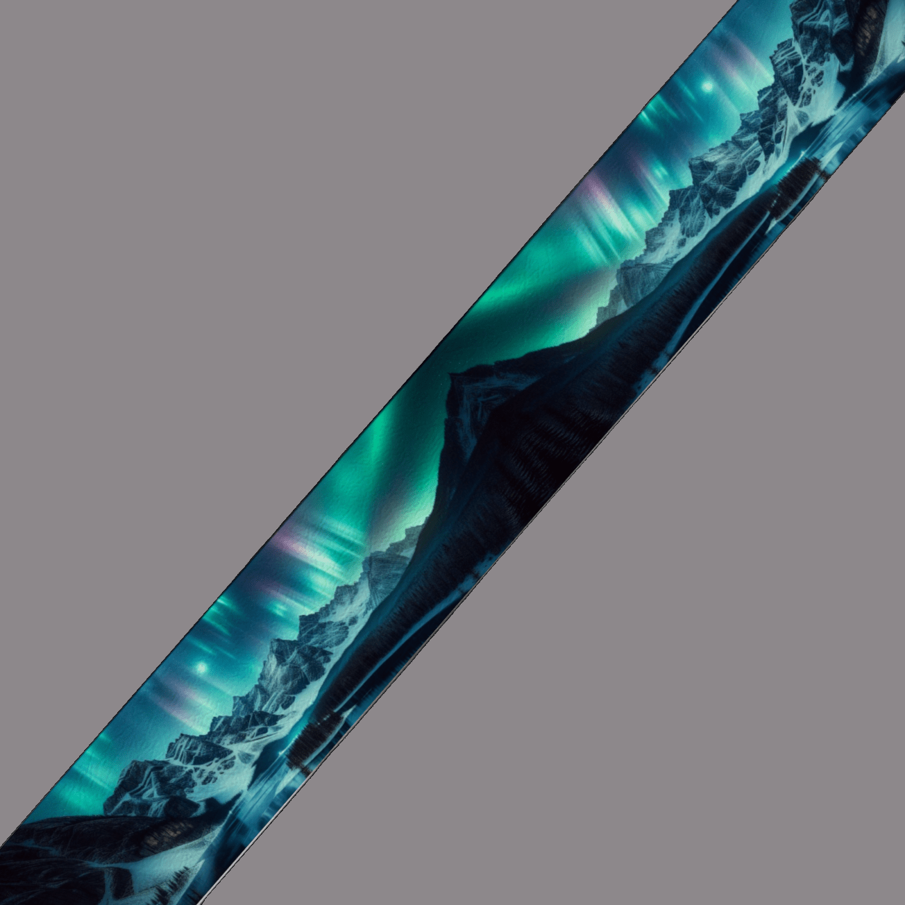 L'atelier du Fourmilier BioThane imprimé au mètre Sangle BioThane® imprimée - Aurores boréales sur les montagnes