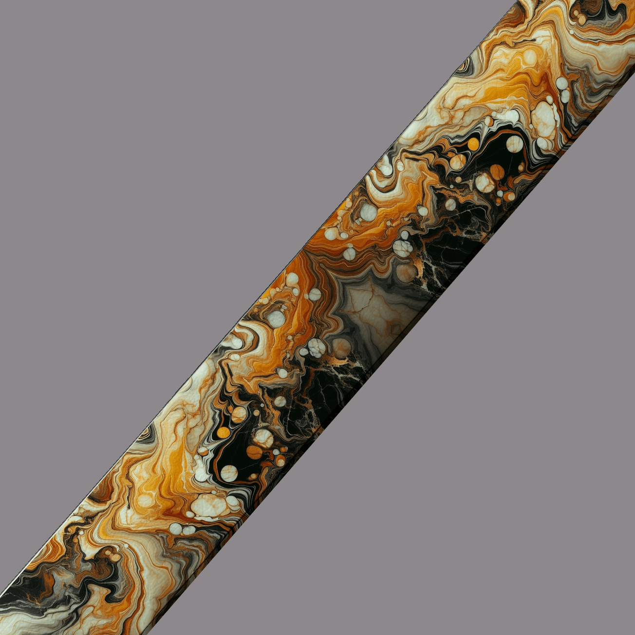 L'atelier du Fourmilier BioThane imprimé au mètre Sangle en BioThane® imprimée – Motif Marbré Orange & Noir