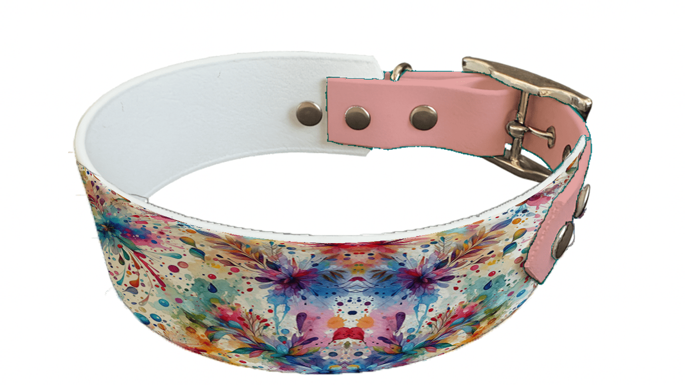 L'atelier du Fourmilier collier bicolore 14 Collier bicolore large pour chien en BioThane® imprimé – Collection abstrait – 38/25 mm