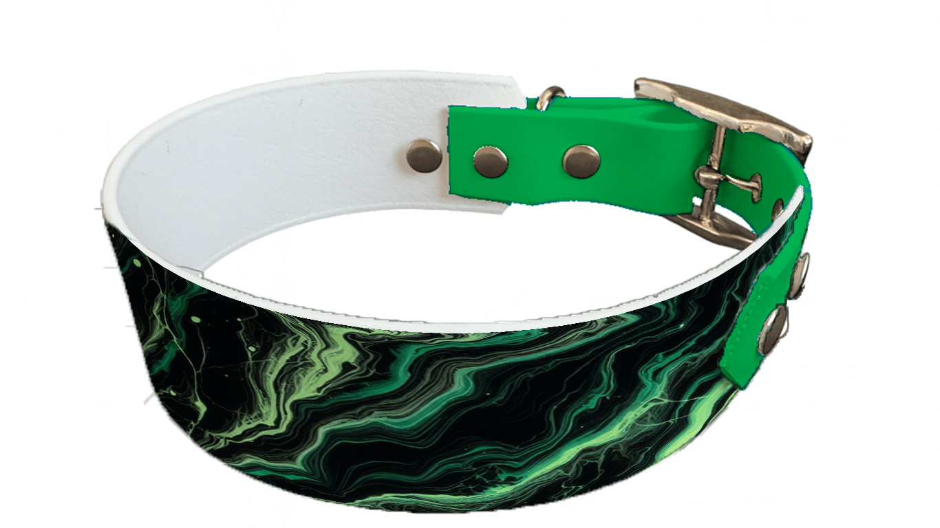 L'atelier du Fourmilier collier bicolore 2 Collier bicolore large pour chien en BioThane® imprimé – Collection abstrait – 38/25 mm