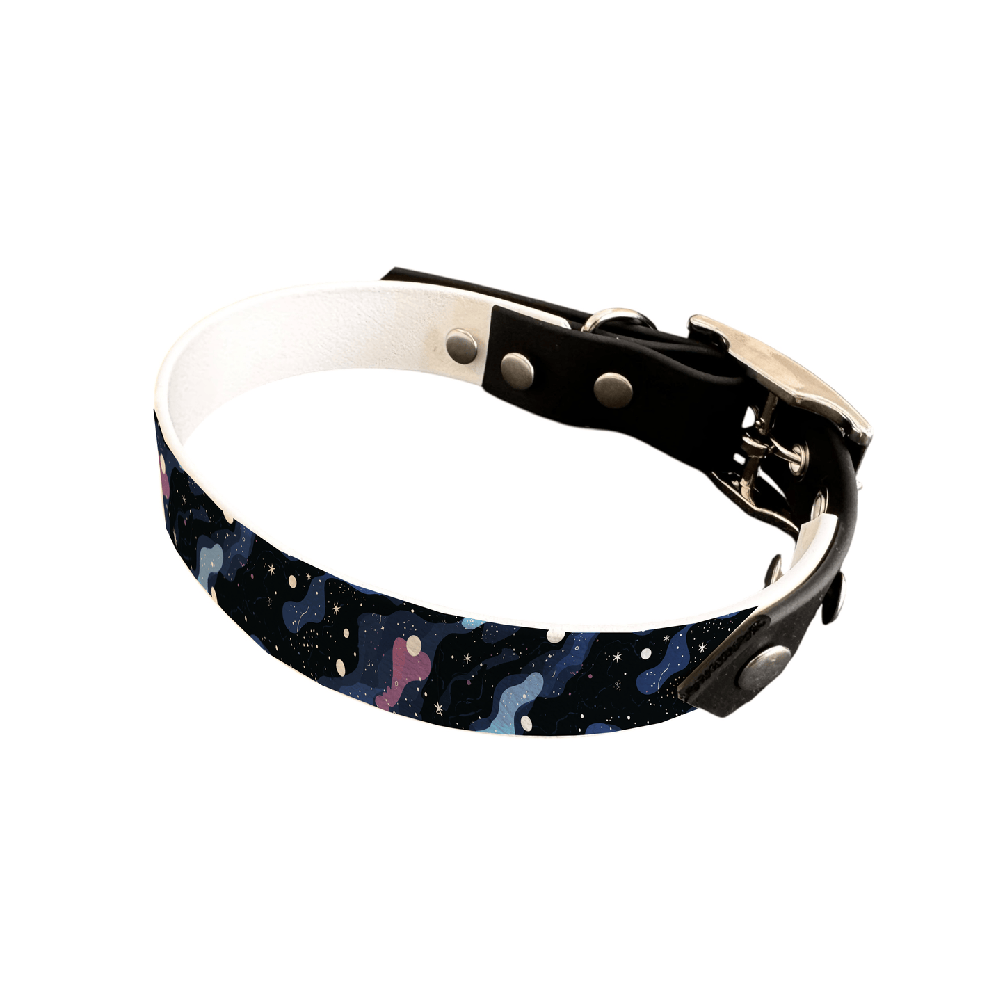 L'atelier du Fourmilier collier bicolore 25 424 Collier bicolore large pour chien en BioThane® imprimé – Collection galaxie – 25 mm
