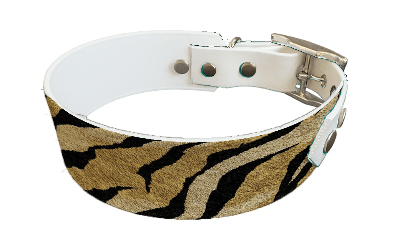L'atelier du Fourmilier collier bicolore 264 Collier bicolore large pour chien en BioThane® imprimé – Collection fourrures et pelages – 38/25 mm