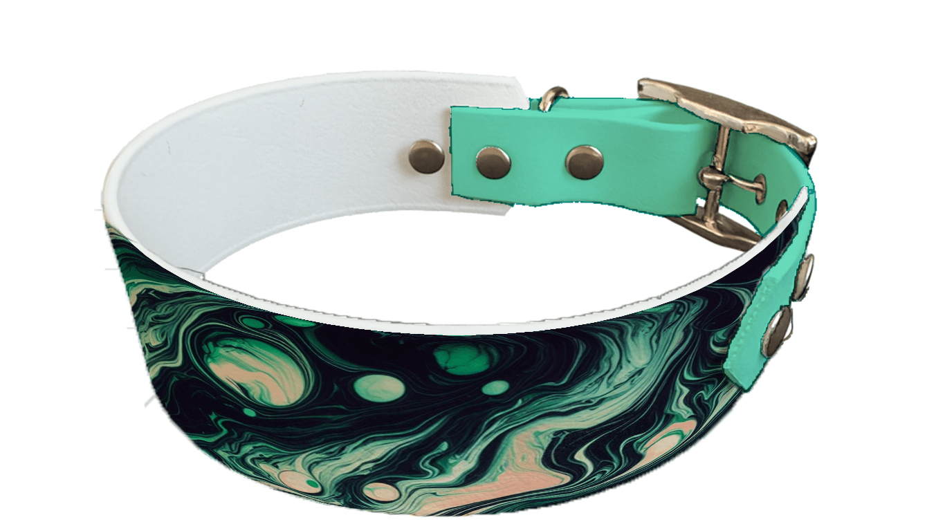 L'atelier du Fourmilier collier bicolore 3 Collier bicolore large pour chien en BioThane® imprimé – Collection abstrait – 38/25 mm