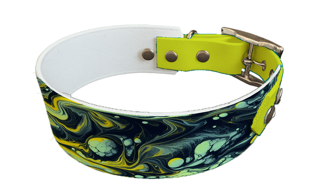 L'atelier du Fourmilier collier bicolore 5 Collier bicolore large pour chien en BioThane® imprimé – Collection abstrait – 38/25 mm
