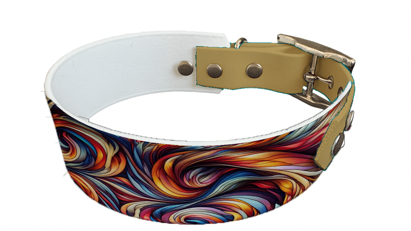 L'atelier du Fourmilier collier bicolore 50 Collier bicolore large pour chien en BioThane® imprimé – Collection abstrait – 38/25 mm