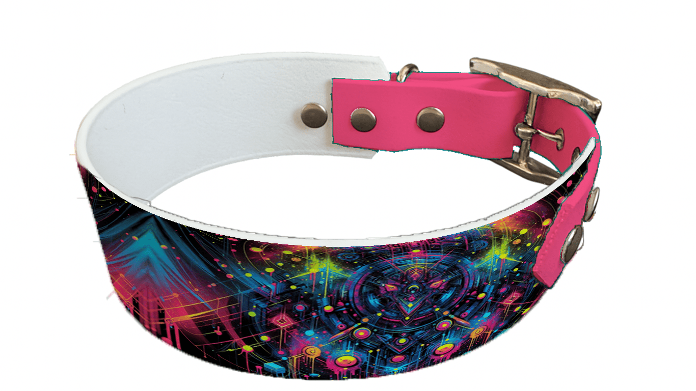 L'atelier du Fourmilier collier bicolore 57 Collier bicolore large pour chien en BioThane® imprimé – Collection abstrait – 38/25 mm