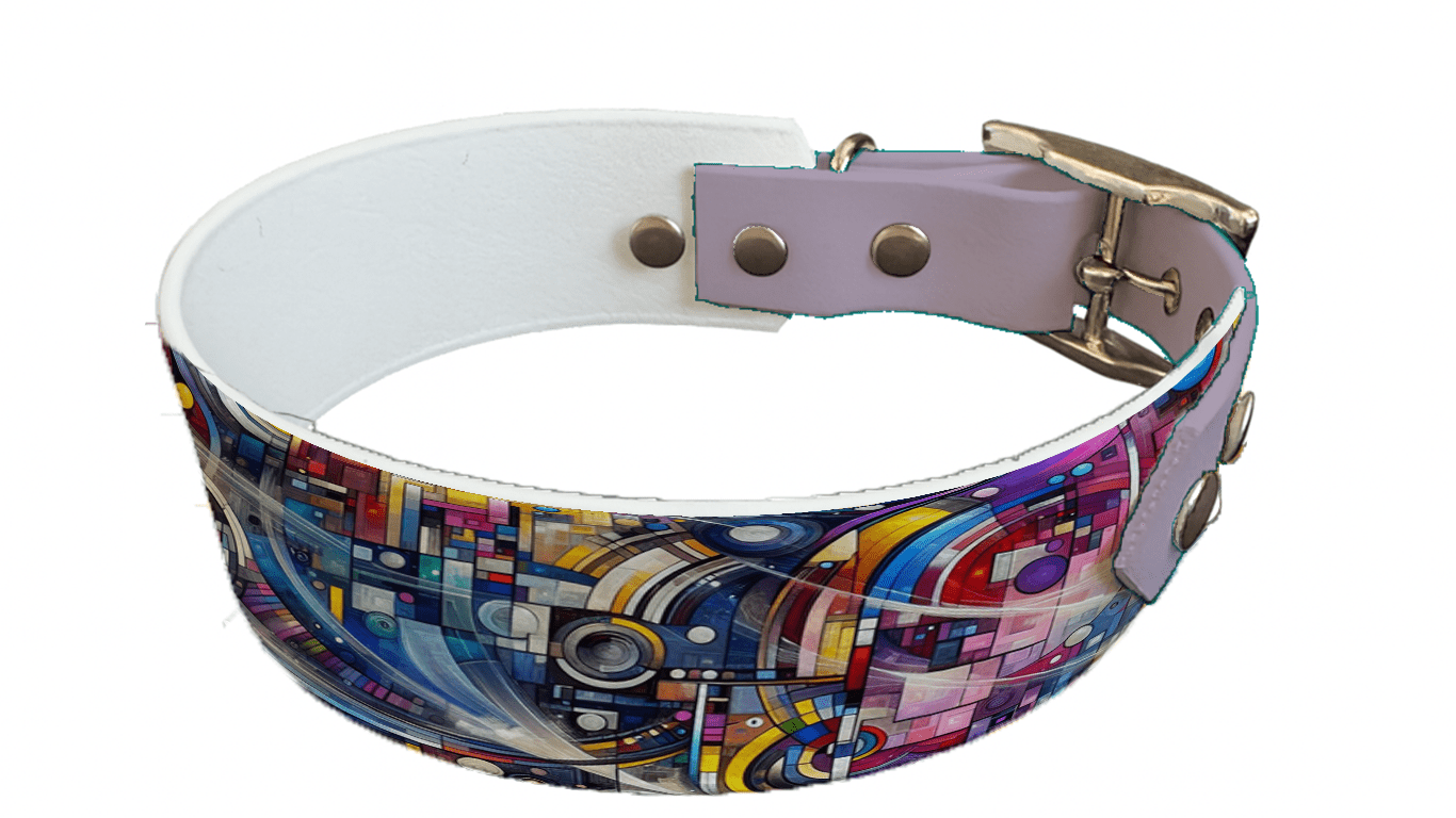 L'atelier du Fourmilier collier bicolore 65 Collier bicolore large pour chien en BioThane® imprimé – Collection abstrait – 38/25 mm