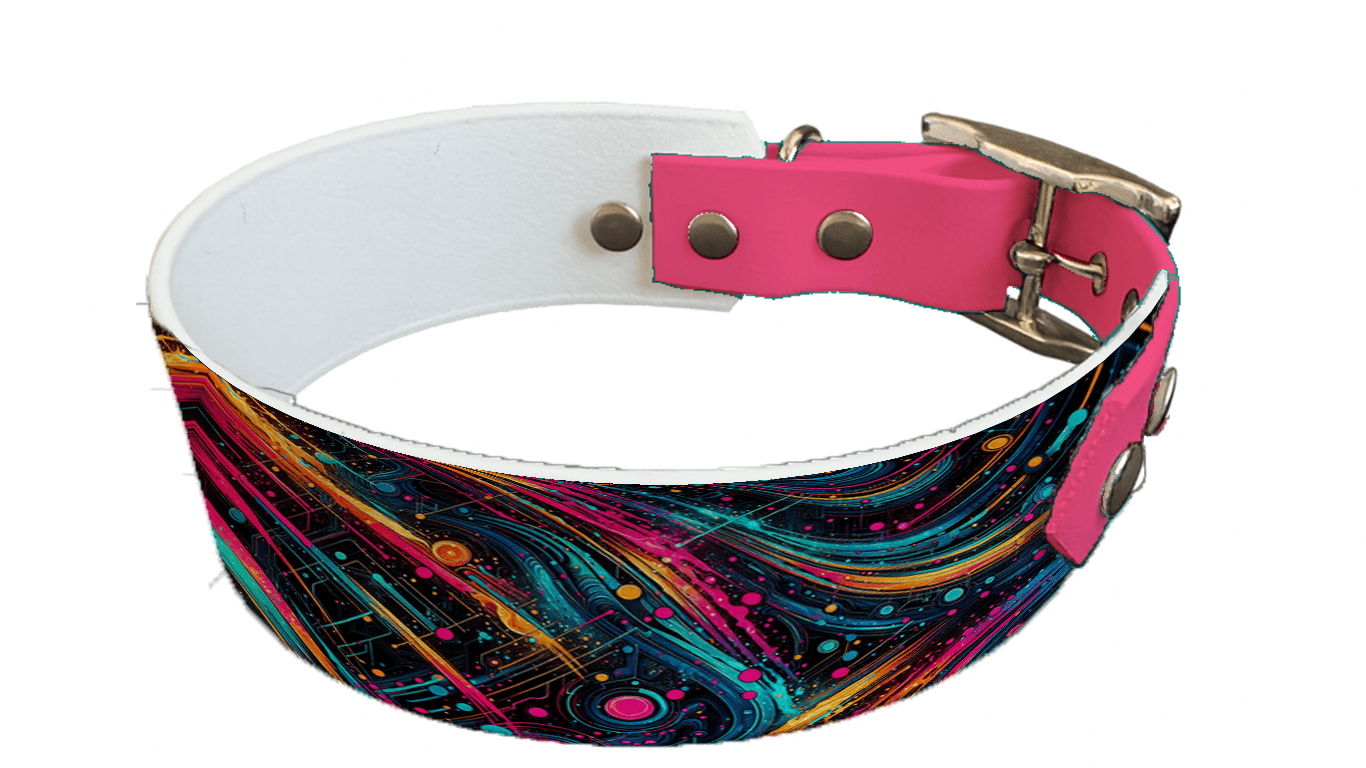 L'atelier du Fourmilier collier bicolore 82 Collier bicolore large pour chien en BioThane® imprimé – Collection abstrait – 38/25 mm