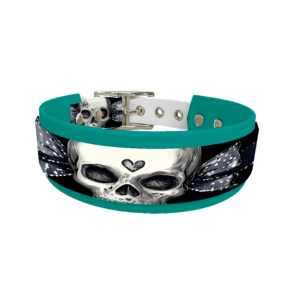 L'atelier du Fourmilier collier double 209 Collier double large pour chien en BioThane® imprimé – Collection tête de mort– 38/25 mm