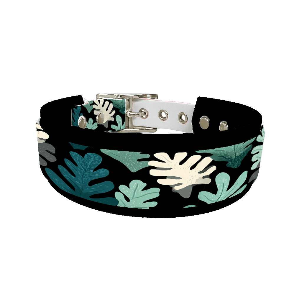 L'atelier du Fourmilier collier double 430 Collier double large pour chien en BioThane® imprimé – Collection plantes et fleurs – 38/25 mm