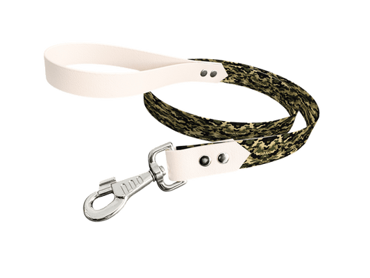 L'atelier du Fourmilier Laisse bicolore longe imprimée 12 / 19mm Laisse bicolore en BioThane® avec longe imprimée – Collection Camouflage- Coloris au choix