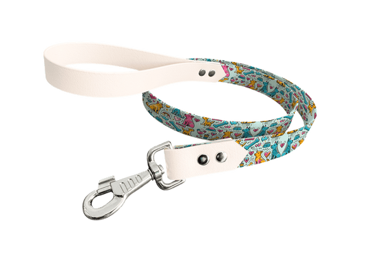 L'atelier du Fourmilier Laisse bicolore longe imprimée 172 / 19mm Laisse bicolore en BioThane® avec longe imprimée – Collection Chiens- Coloris au choix