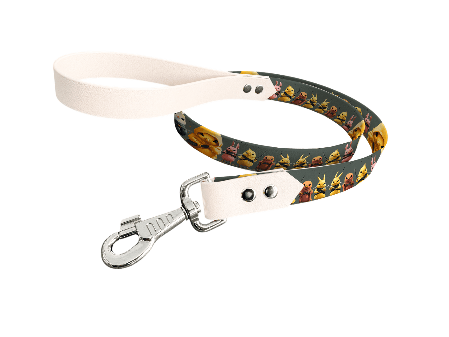 L'atelier du Fourmilier Laisse bicolore longe imprimée 228 / 19mm Laisse bicolore en BioThane® avec longe imprimée – Collection Animaux pop/Kawaii - Coloris au choix