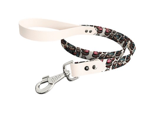 L'atelier du Fourmilier Laisse bicolore longe imprimée 37 / 19mm Laisse bicolore en BioThane® avec longe imprimée – Collection Animaux pop/Kawaii - Coloris au choix