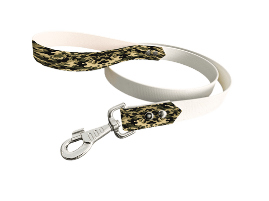 L'atelier du Fourmilier Laisse bicolore poignée imprimée 12 / 19mm Laisse bicolore en BioThane® avec poignée imprimée – Collection Camouflage- Coloris au choix