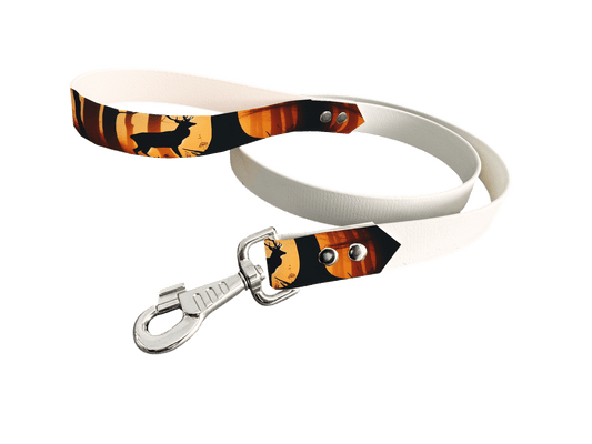 L'atelier du Fourmilier Laisse bicolore poignée imprimée 24 / 19mm Laisse bicolore en BioThane® avec poignée imprimée – Collection Animaux sauvages- Coloris au choix