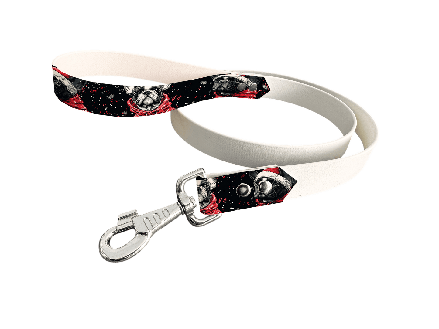 L'atelier du Fourmilier Laisse bicolore poignée imprimée 333 / 19mm Laisse bicolore en BioThane® avec poignée imprimée – Collection Noël - Coloris au choix