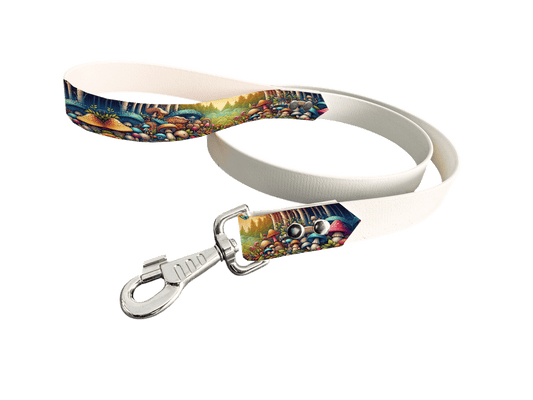 L'atelier du Fourmilier Laisse bicolore poignée imprimée 66 / 19mm Laisse bicolore en BioThane® avec poignée imprimée – Collection Forêt enchantée - Coloris au choix