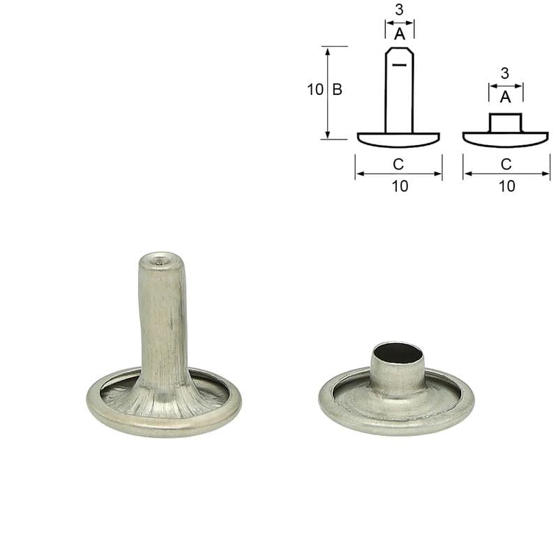 Atelier du Fourmilier Rivets 10 mm Rivets double calotte inox Ø10 mm – tige 10 mm – pour BioThane et cuir