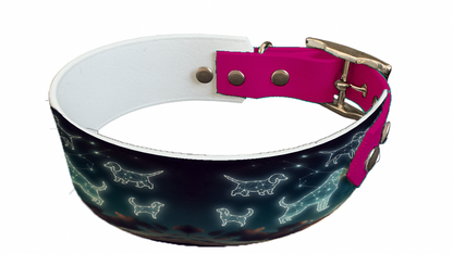 Collier bicolore large pour chien en BioThane® imprimé – Collection galaxie – 38/25 mm