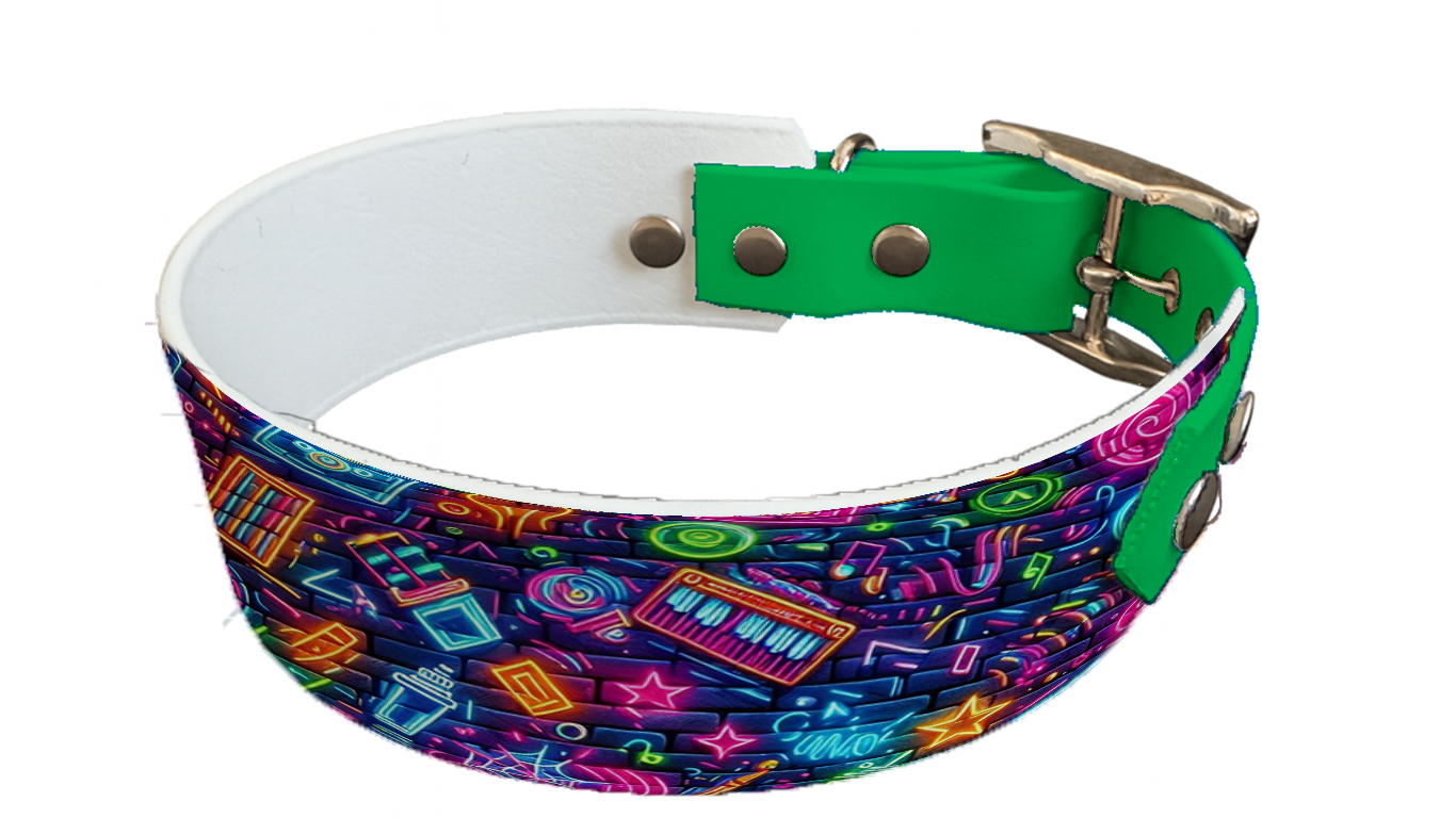 Collier bicolore large pour chien en BioThane® imprimé – Collection pop art– 38/25 mm