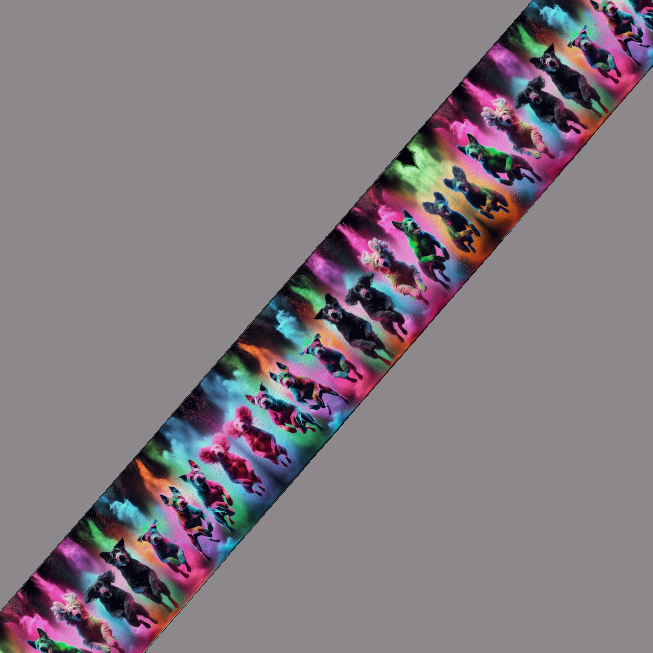 BioThane® imprimé – Chiens néon multicolores