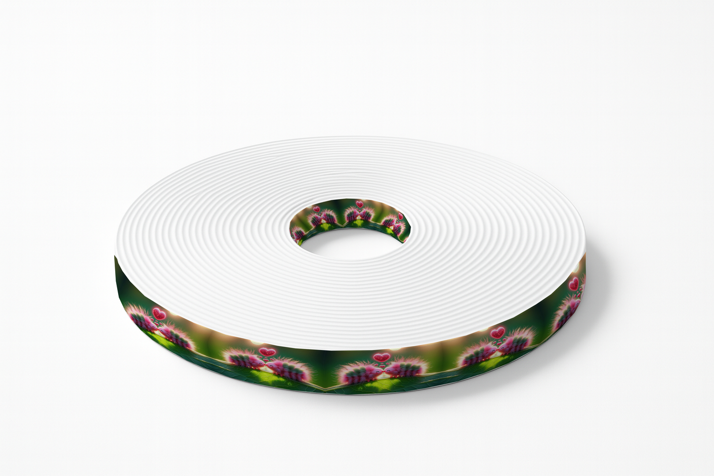 BioThane® imprimé – Chenilles amoureuses sur feuillage lumineux (19mm, 25mm, 38mm)