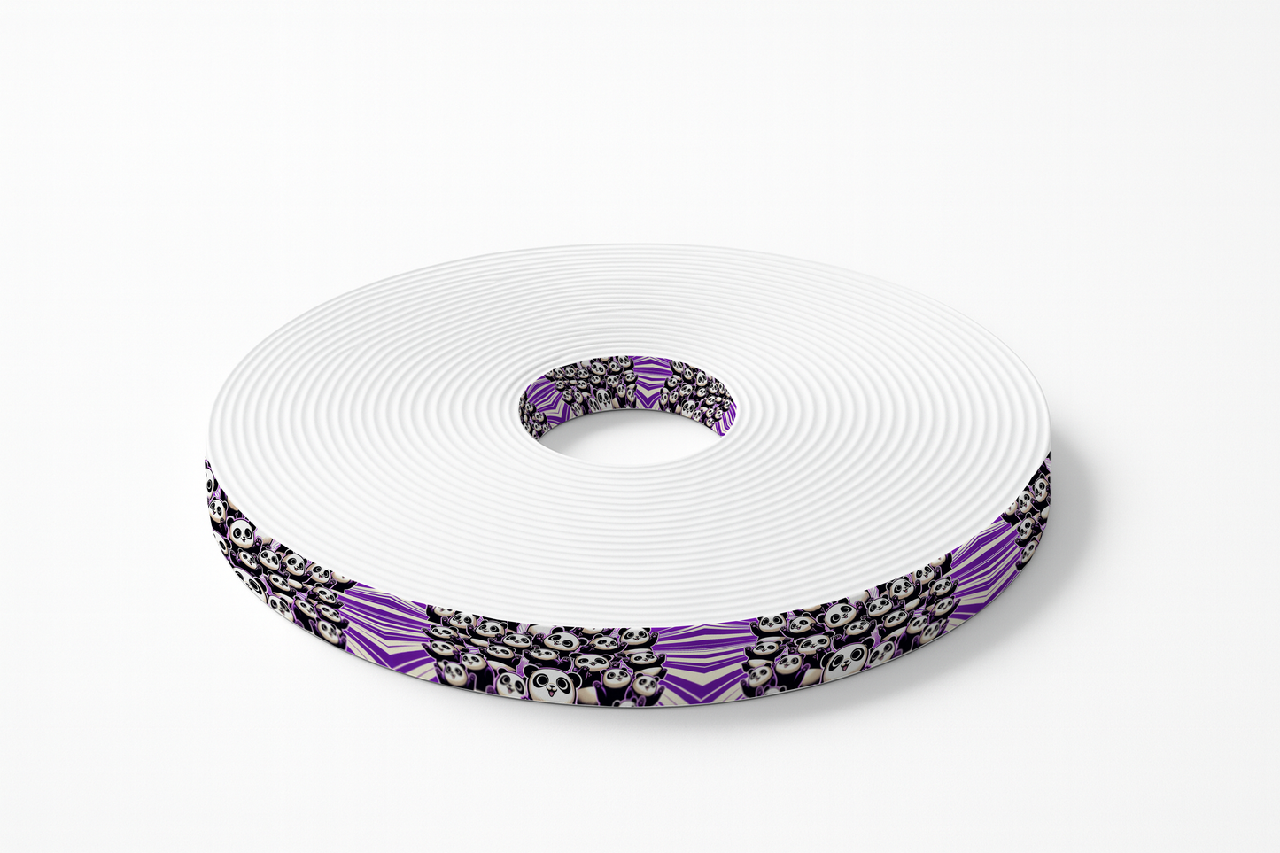 Motif BioThane® imprimé – Pandas Fun sur fond violet (19 mm / 25 mm / 38 mm)