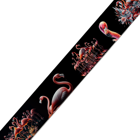 BioThane imprimé - Flamants roses élégants sur fond noir