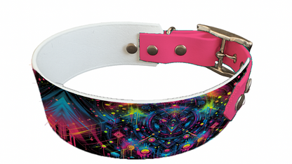 Collier bicolore large pour chien en BioThane® imprimé – Collection abstrait – 38/25 mm