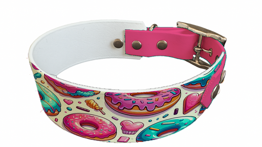 Collier bicolore large pour chien en BioThane® imprimé – Collection gourmandise – 38/25 mm