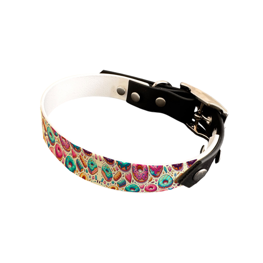 Collier bicolore large pour chien en BioThane® imprimé – Collection gourmandise – 19 mm