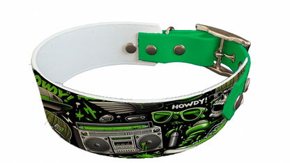 Collier bicolore large pour chien en BioThane® imprimé – Collection pop art– 38/25 mm