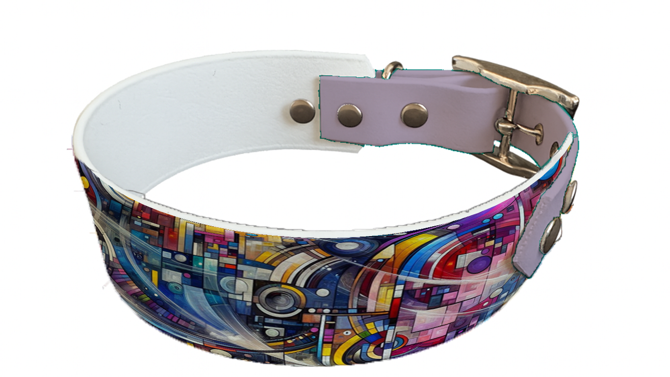 Collier bicolore large pour chien en BioThane® imprimé – Collection abstrait – 38/25 mm
