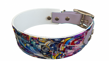 Collier bicolore large pour chien en BioThane® imprimé – Collection abstrait – 38/25 mm