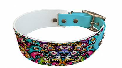 Collier bicolore large pour chien en BioThane® imprimé – Collection monstres et créatures imaginaires– 38/25 mm