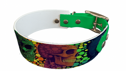 Collier bicolore large pour chien en BioThane® imprimé – Collection tête de mort– 38/25 mm