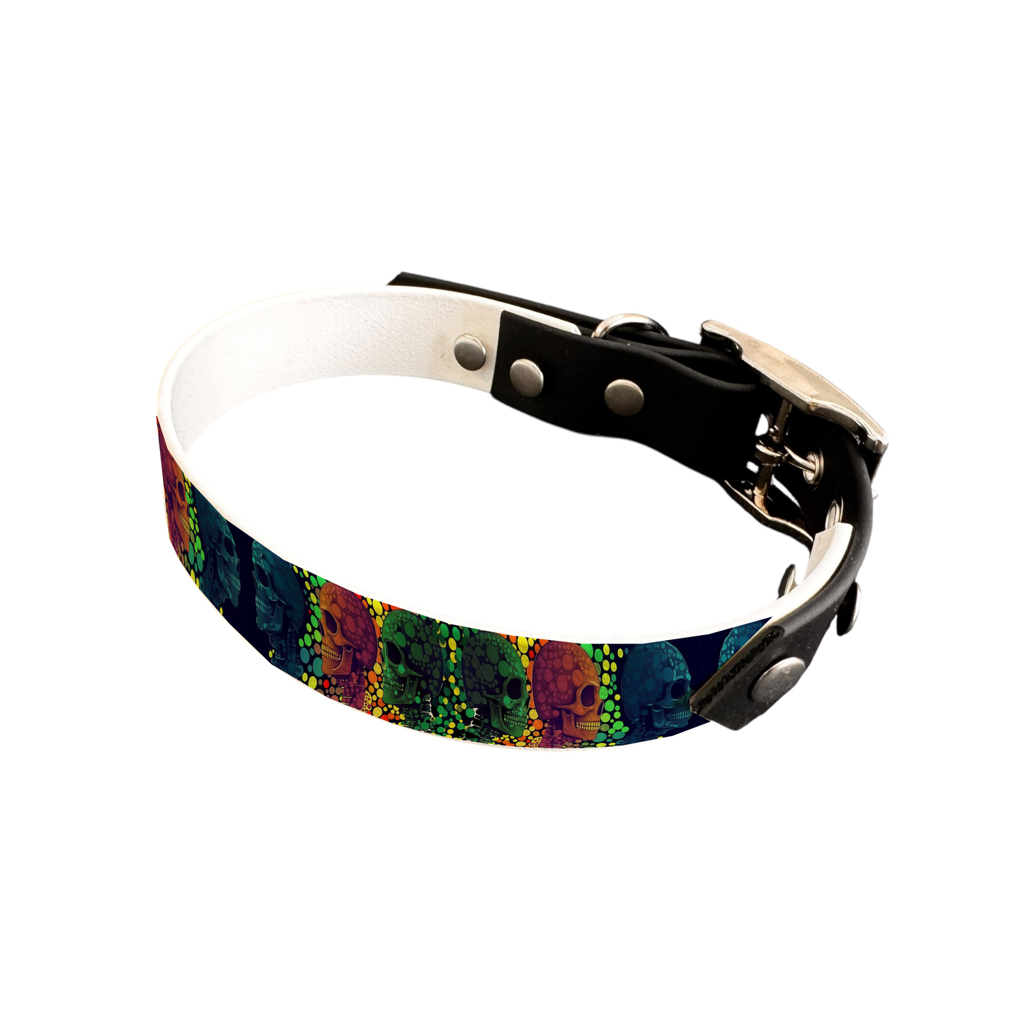 Collier bicolore large pour chien en BioThane® imprimé – Collection tête de mort– 25 mm