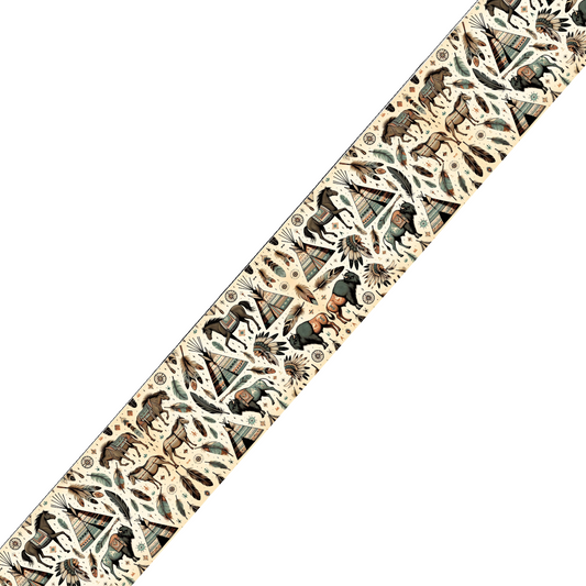 BioThane® imprimé motif Tribal Indien – chevaux, tipis et plumes