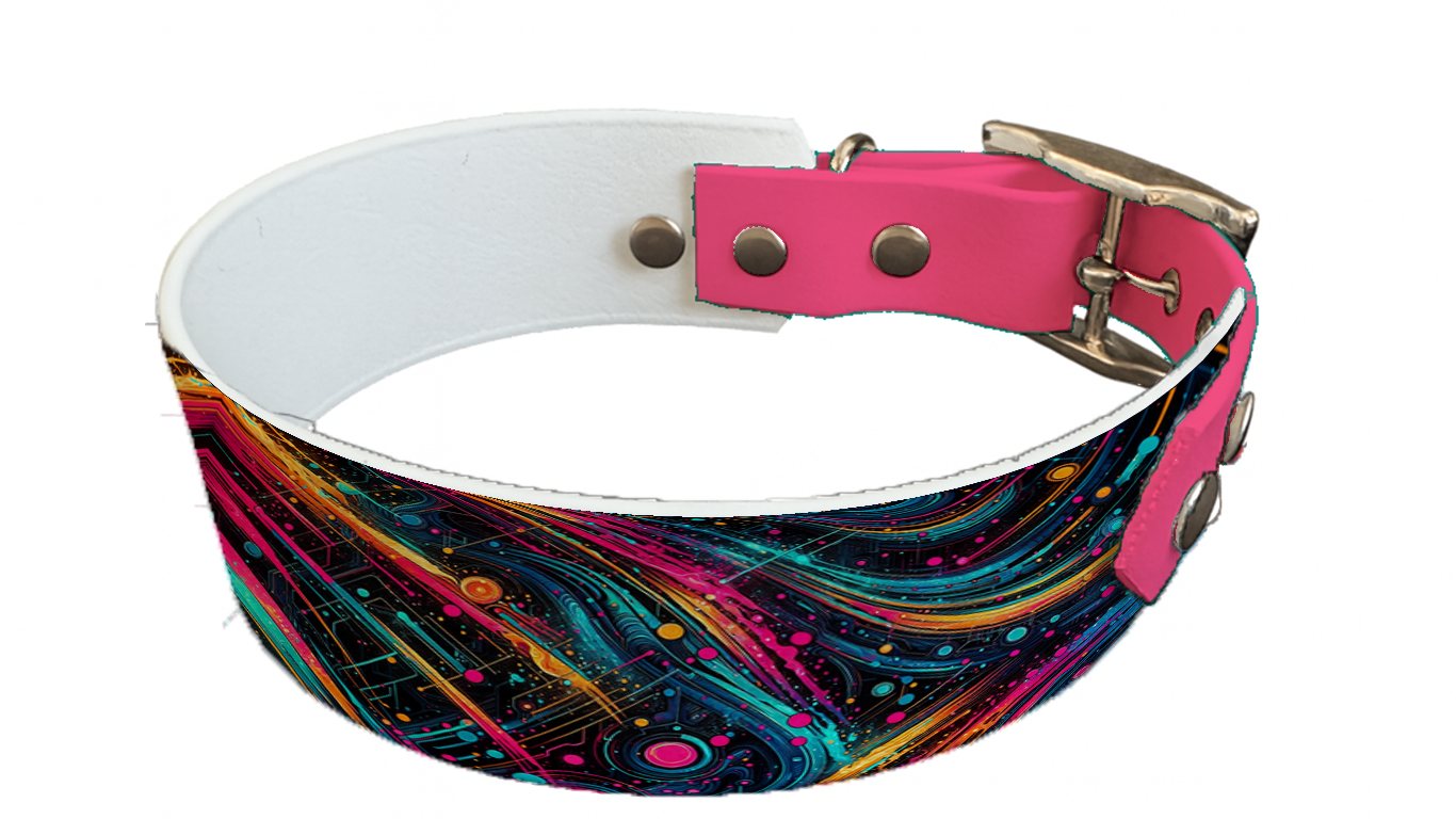 Collier bicolore large pour chien en BioThane® imprimé – Collection abstrait – 38/25 mm