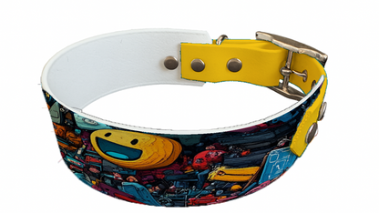 Collier bicolore large pour chien en BioThane® imprimé – Collection pop art– 38/25 mm