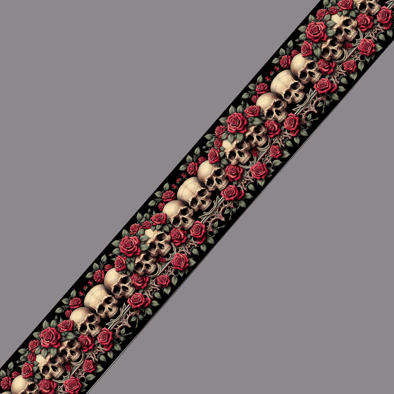 BioThane imprimé – Crânes et Roses gothiques