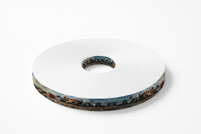 Motif BioThane imprimé – Chiots alignés sur plancher, ciel nuageux en arrière-plan