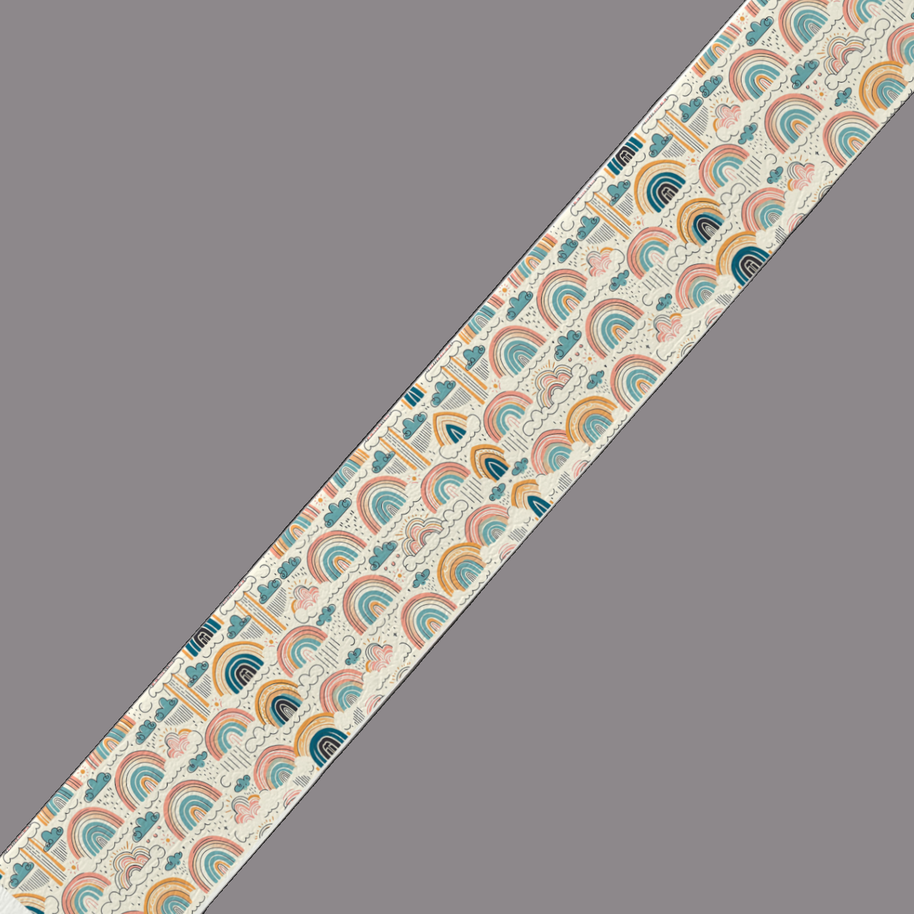 BioThane® imprimé – Arc-en-ciel & Nuages pastel (vendu au mètre)